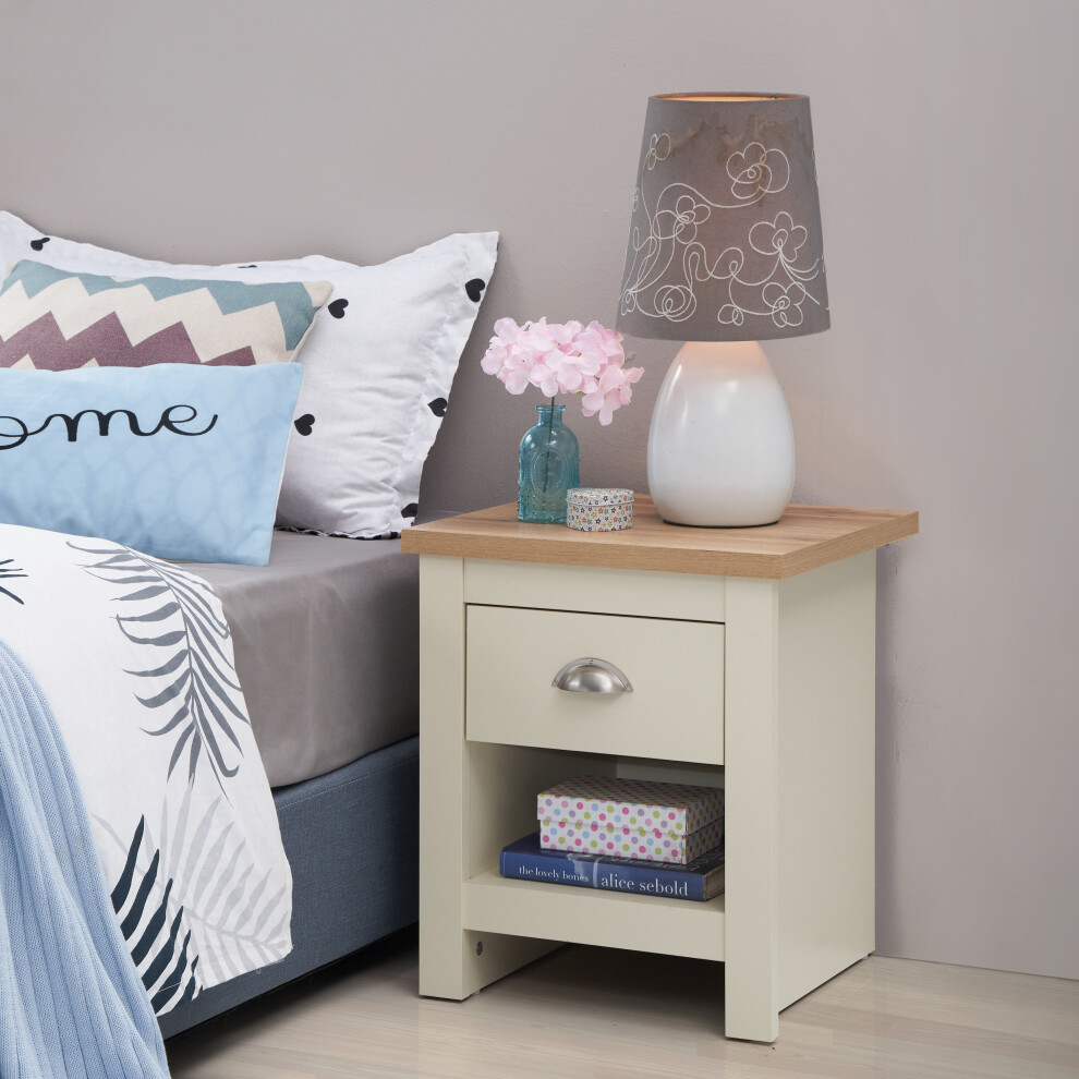 Lisbon Bedside Lamp Table Cabinet Nightstand 1 Drawer Bedroom Cream
