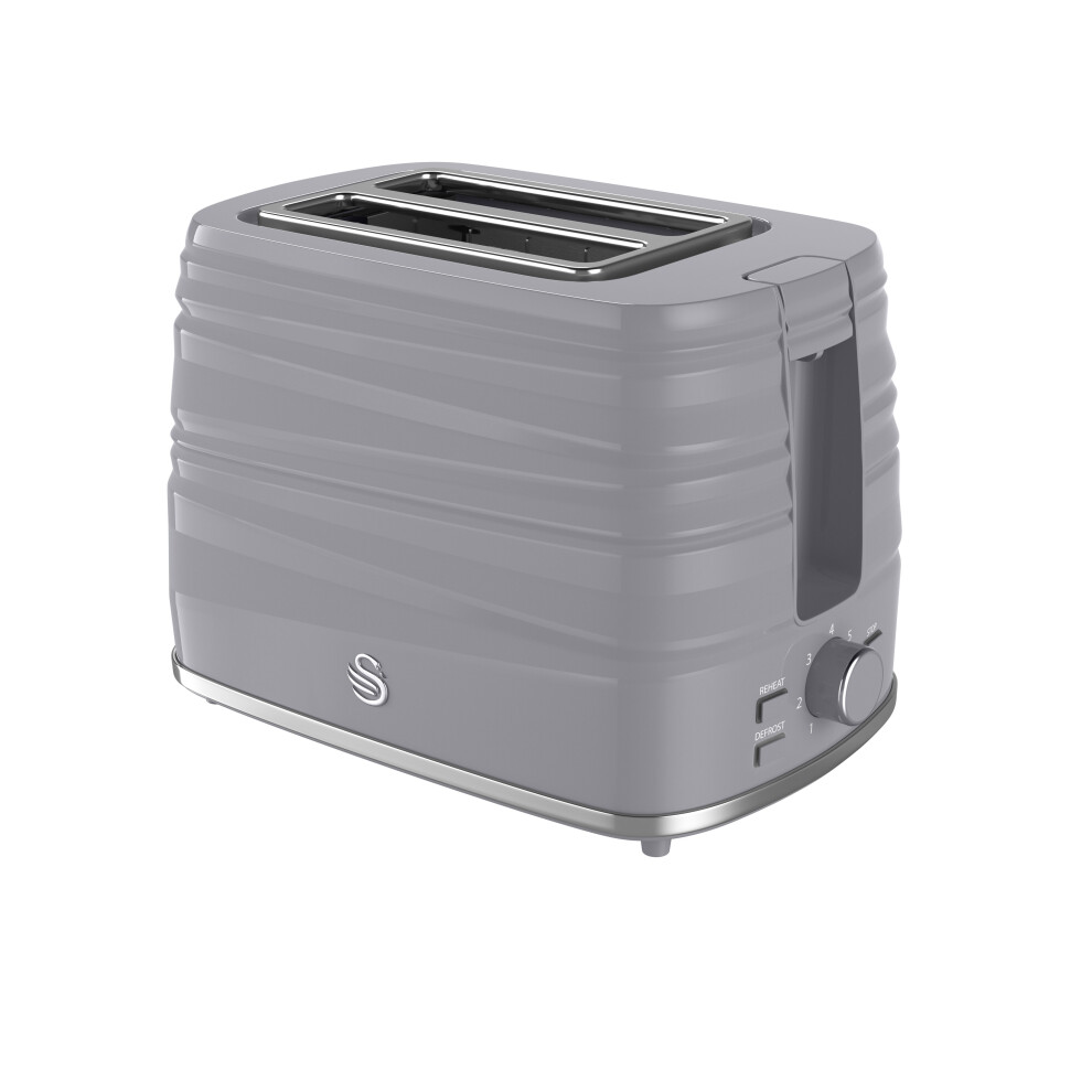 Swan Symphony 2 Slice Toaster in Grey 930W High Gloss Matt Finish Removable Crumb Tray