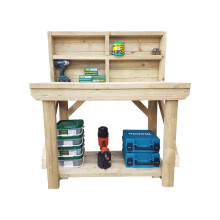(3ft, Legs With Wheels) Wooden Workbench Indoor/Outdoor With Back Panel