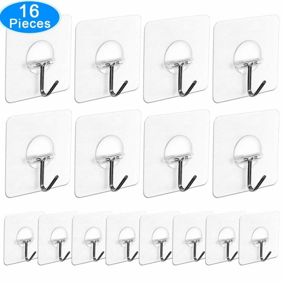 Adhesive Hooks, 16 Pack Adhesive Wall Hooks Nail Free Heavy Duty Hooks (7.2cm x 7.2cm) for Kitchen Bathroom Door Ceiling Hanger 22 Pound/10 KG by...
