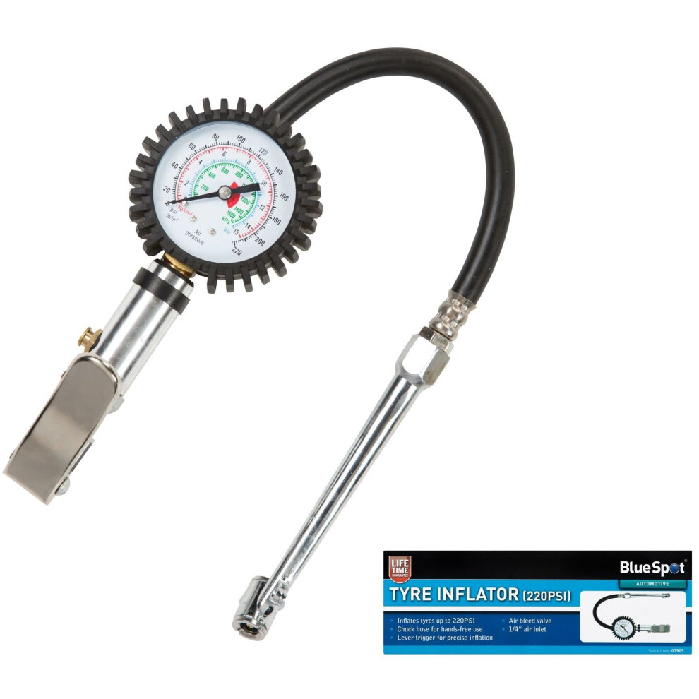 Bluespot Professional Garage Air Line Tyre Pump Inflator With Pressure Gauge