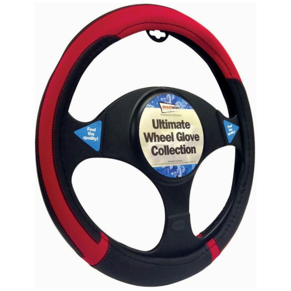 And Steering Wheel Cover Leather Look Universal 37-39Cm Black/Red 5026637630705