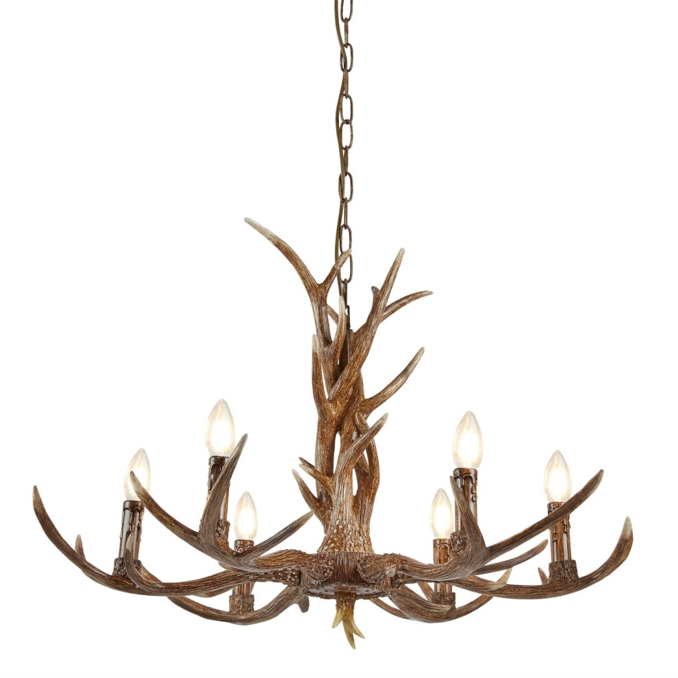 Searchlight Stag 6 Lights Wooden Antler Chandelier Pendant Light Indoor Lighting