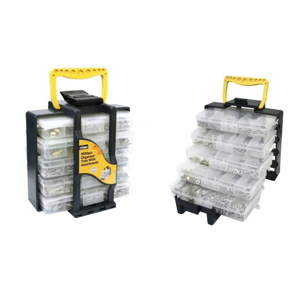 1000Pc Organiser Tote With Assortments 5 Tray Diy Box Screw Fixtures
