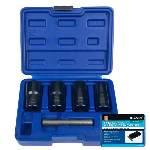 BlueSpot BlueSpot 5pc Locking Wheel Nut Remover 19 - 22mm Emergency Nut Socket Set 1/2"