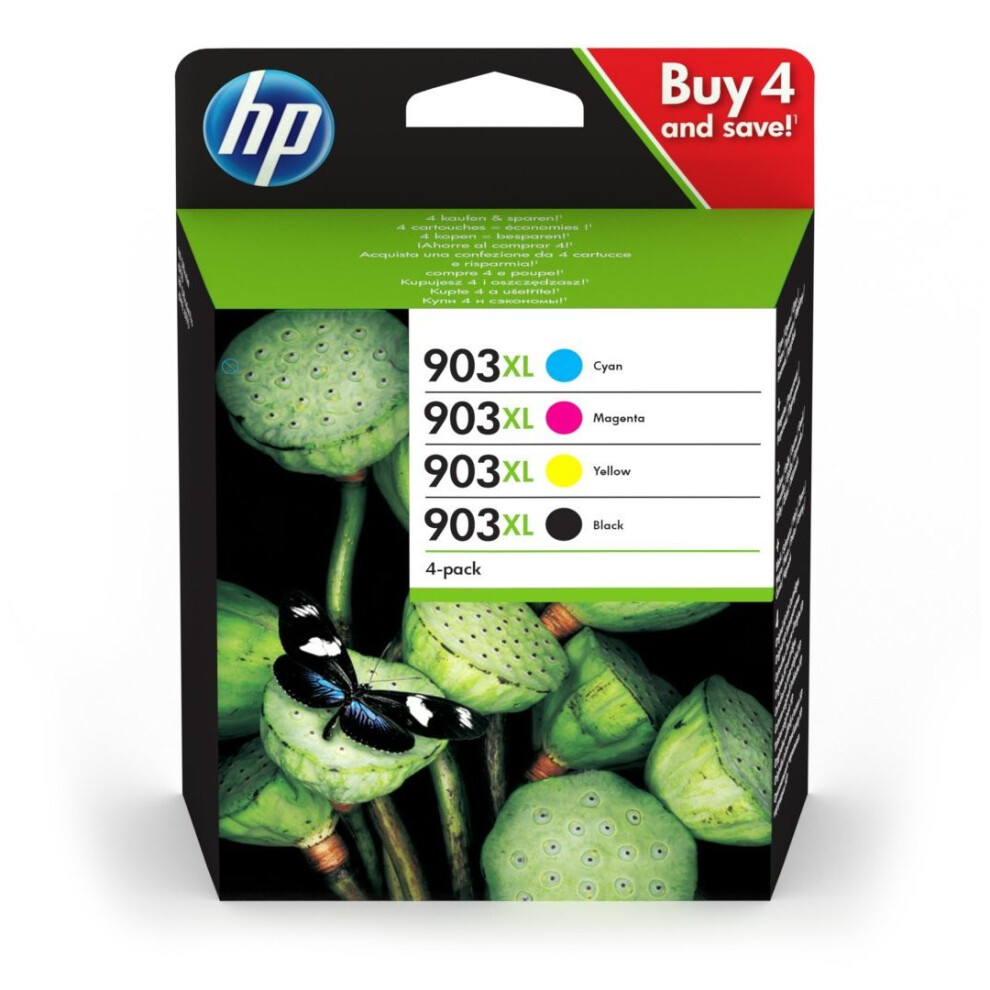 HP 3HZ51AE 903XL High Yield Original Ink Cartridges, Black/Cyan/Magenta/Yellow, Pack of 4