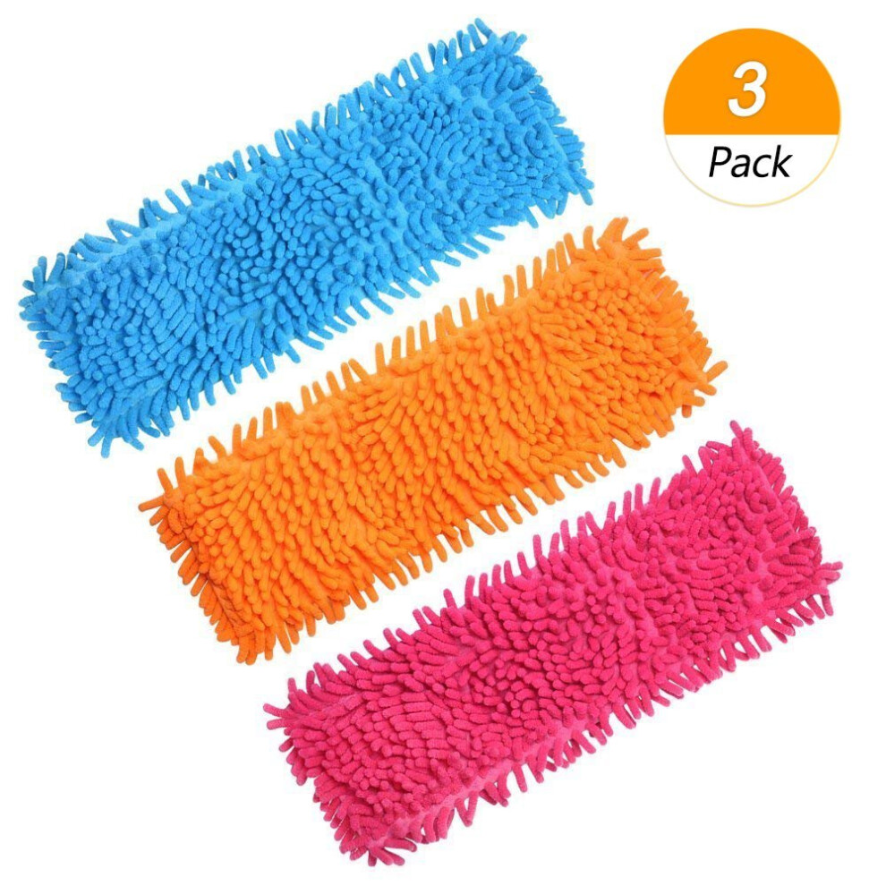 Homgaty 3Pack Microfiber Cleaning Mop Pads,Flat Floor Dust Mop Heads Replacement for Wet Or Dry Scrubbing Washable 40x12cm