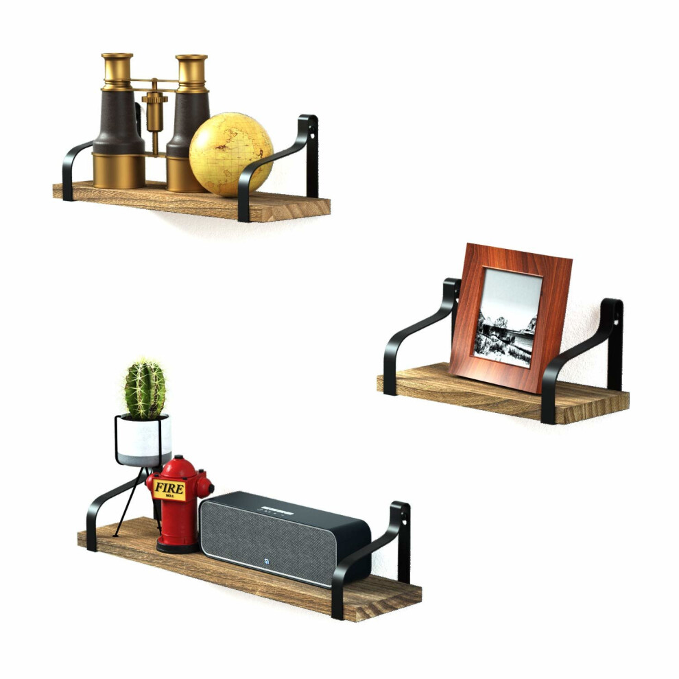 Love-Kankei Floating Shelves Decorative Wall Shelf In Retro Style With Iron And Wood Storage Display Book Shelf Set Of 3 711766732356