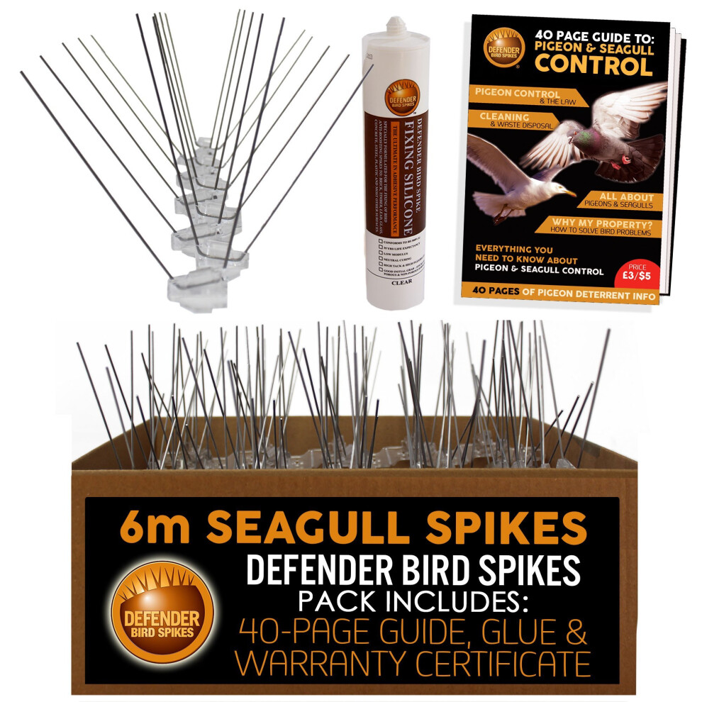 Defender Seagull Spikes Pack | 6 m with Glue | Bird Control Guide | Various Size Packs
