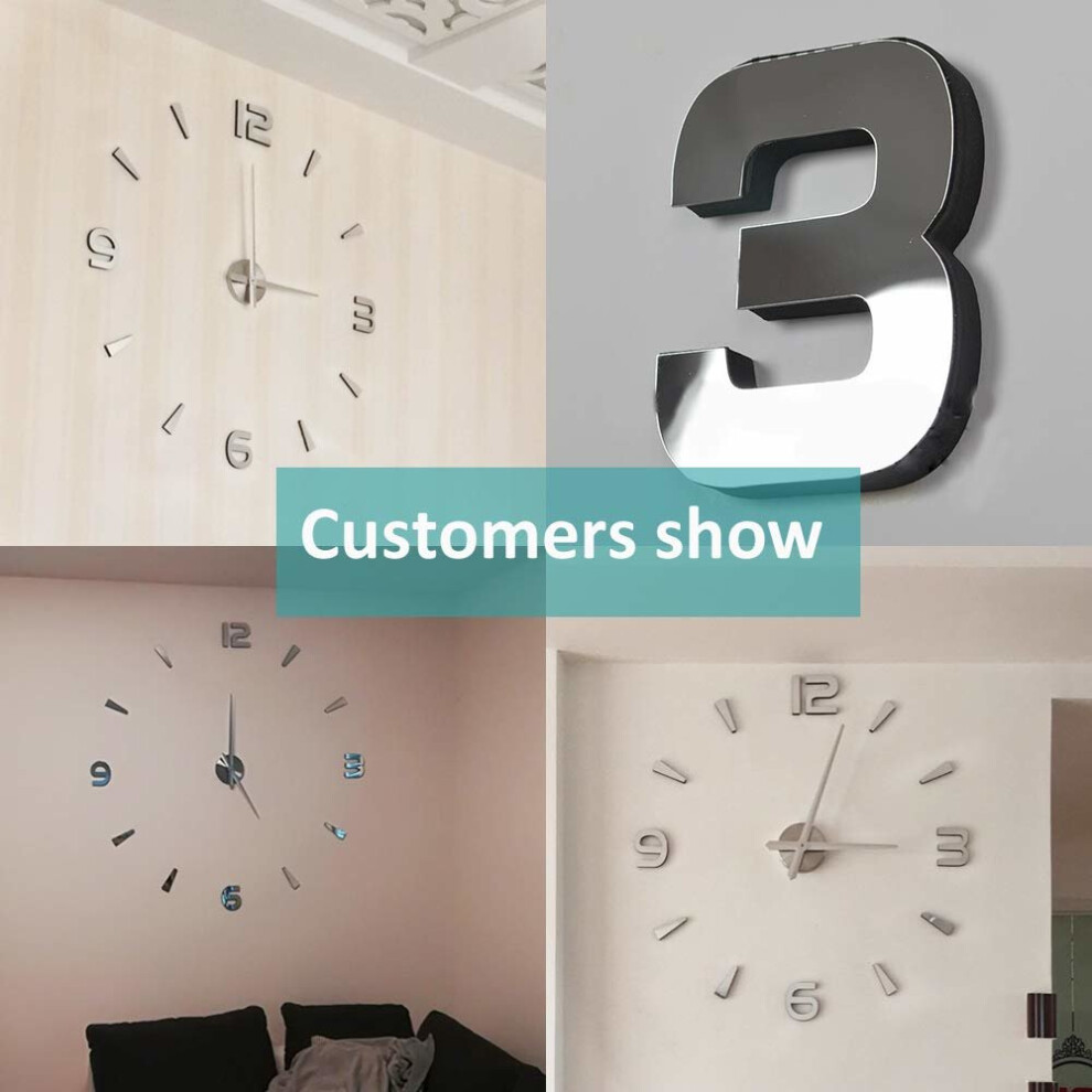 Frameless Large 3D DIY Wall Clock Mute Mirror Stickers Home Office