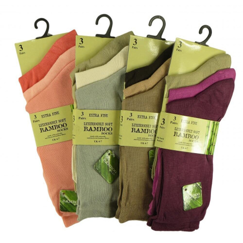 (Multicoloured) Ladies 3pk Bamboo Extra Fine Anti Bacterial Socks