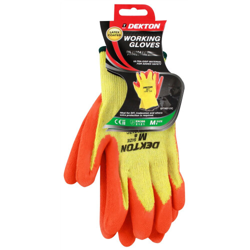 Dekton 12 Pairs Work Gloves Safety Latex  Orange Medium (8)