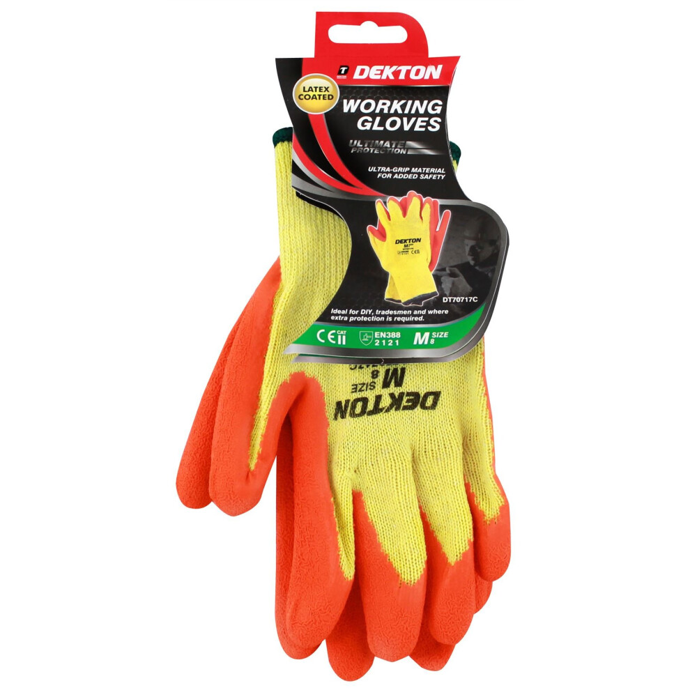 Dekton 12 Pairs Work Gloves Safety Latex  Orange Medium (8)