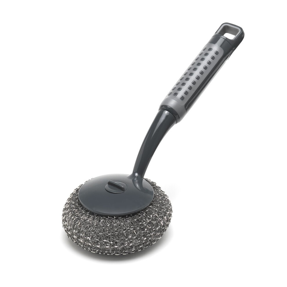 Addis ComfiGrip Long Handled Washing Up Scourer Scrub Brush, Metallic Graphite, 26 x 10 x 12 cm
