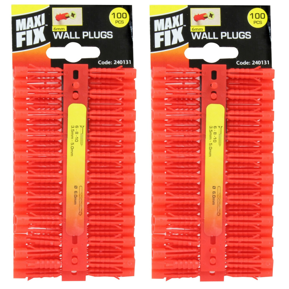 Maxi Fix 200 X 6 mm Red Plastic Wall Plugs Rawl Raw Plug