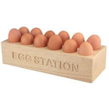 Natural Hevea Wood 12 Egg Stroage Holder Tray Station Kitchen Home