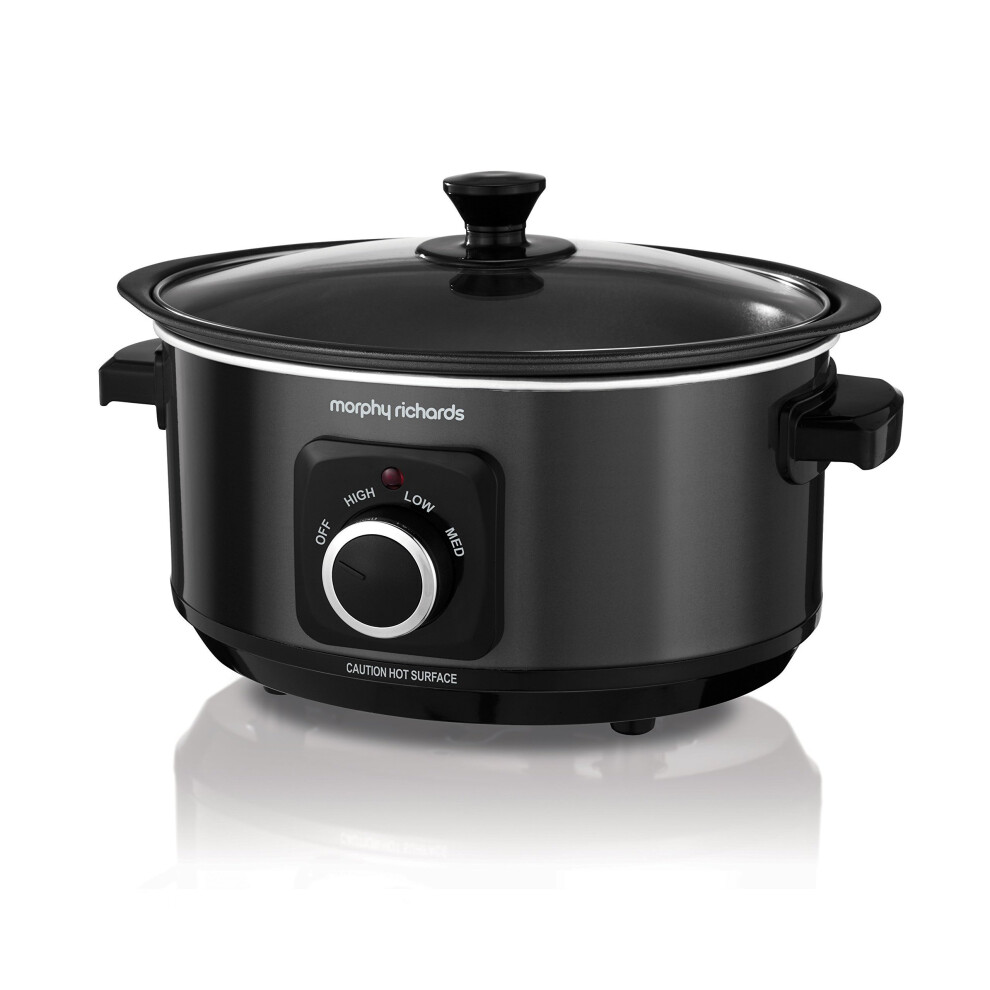 Morphy Richards Sear & Stew Slow Cooker 3.5L Black (HJ8U) - Hob-Proof Pot, Dishwasher Safe, Glass Lid
