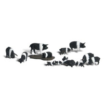 Painted Hampshire Pigs (OO/HO figures x12) Woodland Scenics A1864 - free post F2