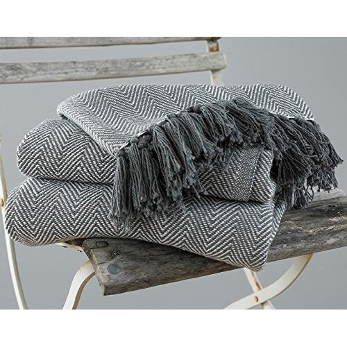 EHC Herringbone Super King 100% Cotton Throw for Sofa, Bedspread 250 x 380cm - Grey