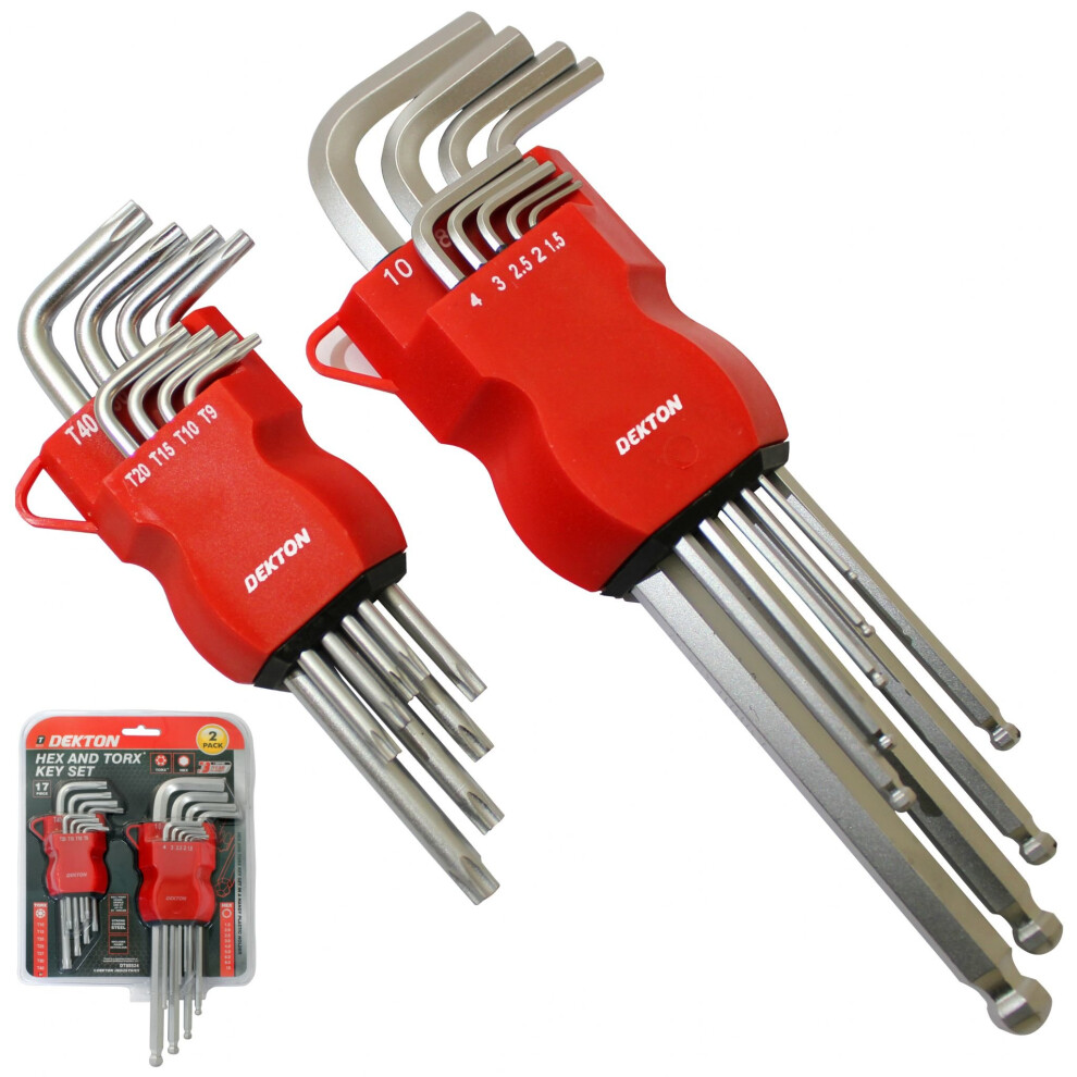 DT85524 Dekton 17pc Allen Key and Torx Security Bit Set - Metric Hex/Torx Keys, Carbon Steel