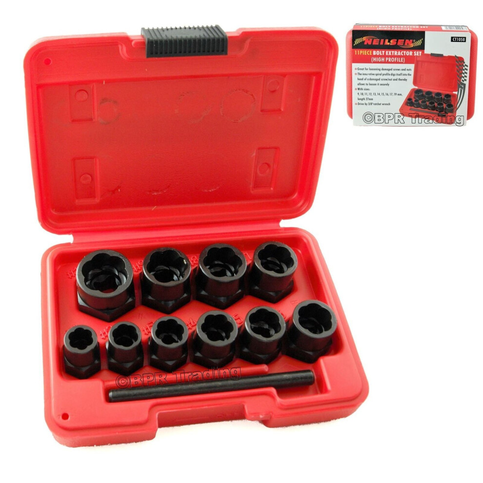 11PC Socket Set Locking Wheel Nut Remover For Broken Stud & Rounded Bolts CT1058