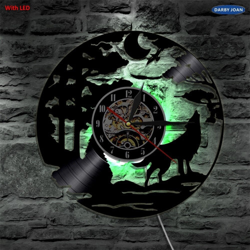 LED Vintage Backlight Lamp Wolf Vinyl Record Wall Clock 2