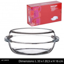 Borcam Oval Glass Casarole Dish With Lid 33X20,5X16Cm