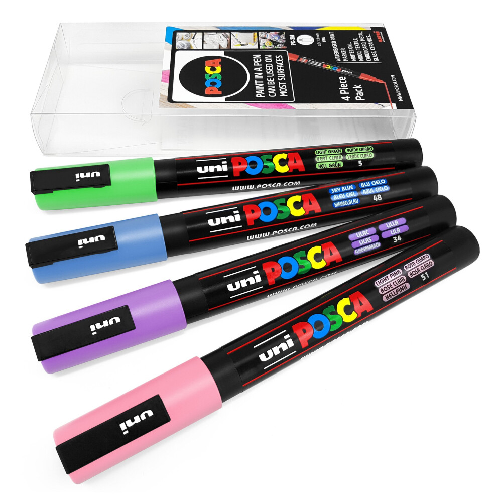 Uni POSCA - PC-3M Art Paint Markers - Set of 4 - In Plastic Wallet - Pastel Tones