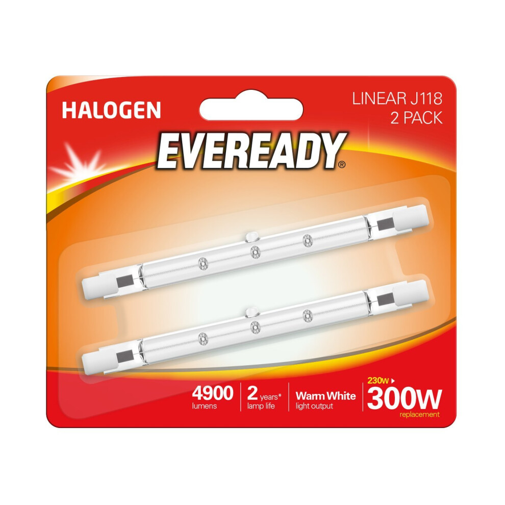 Eveready ECO Halogen 230W (300W Equivalent) Linear Light Bulb, Pack of 2, R7s, 300 W