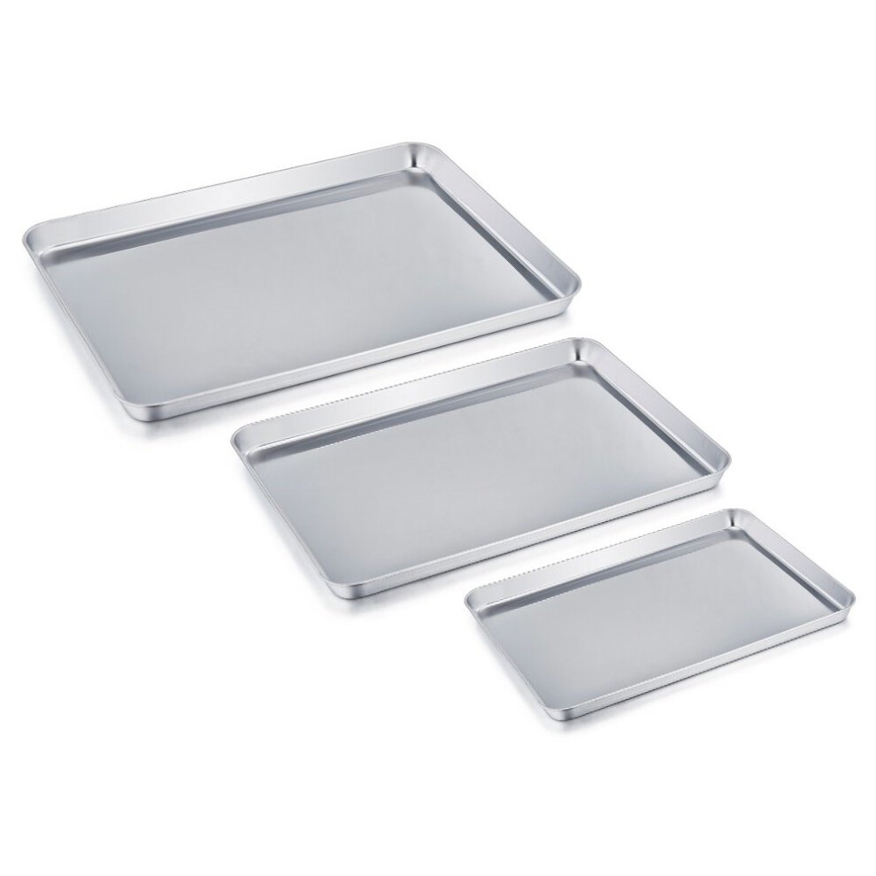 TeamFar Baking Pan Set of 3, Stainless Steel Baking Tray Sheet Professional, Non Toxic & Healthy, Mirror Finish & Rust Free, Easy Clean &...