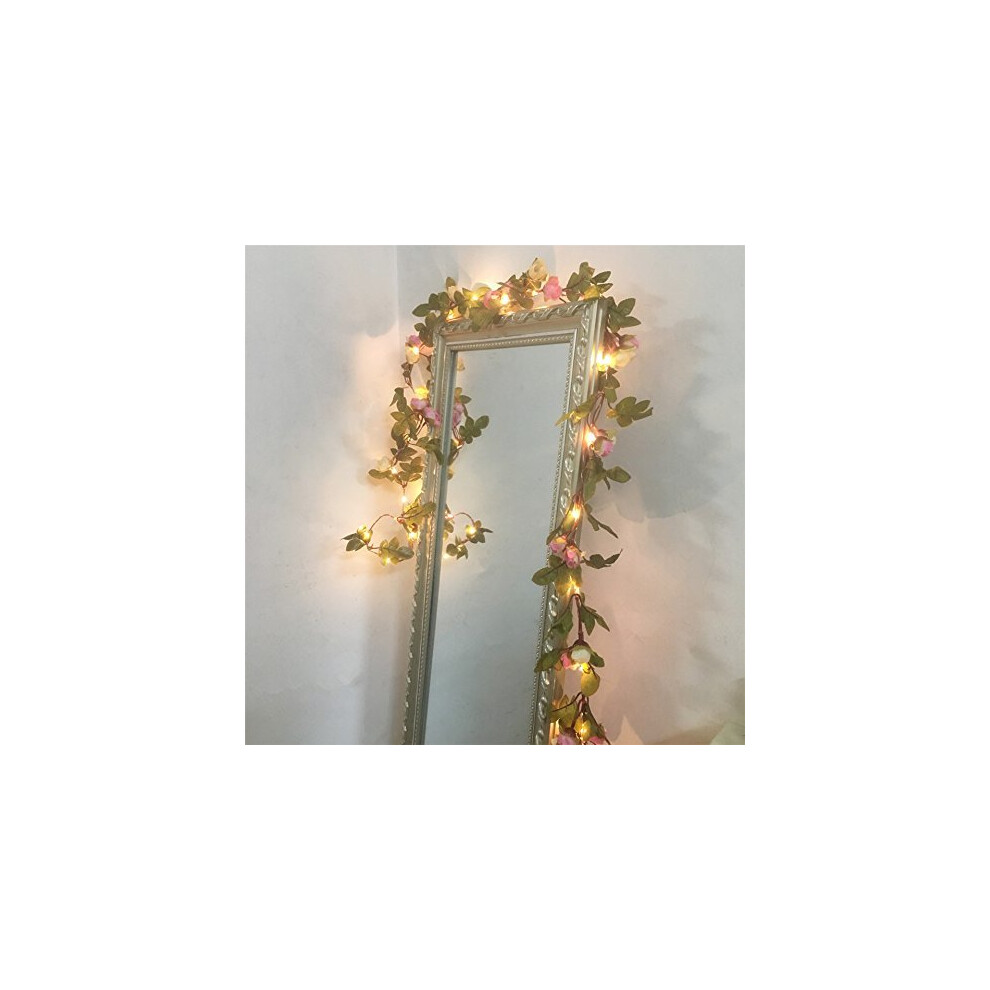 Floristlighting 2 Meter 20 Led Flower Leaf Garland Battery Operate Copper Led Fairy String Lights For Wedding Decoration Party Event Green