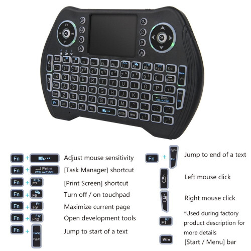 Zedo Backlit Mini Wireless Keyboard 2.4G, Handheld Remote with Touchpad Mouse for Android TV Box, Windows PC, HTPC, IPTV, Raspberry Pi, XBOX 360,... 2