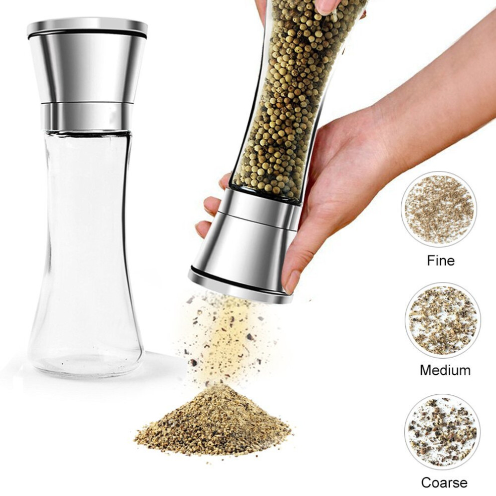 Salt and Pepper Grinder Set,Banne Premium Stainless Steel Manual Salt and Pepper Mill, Salt and Pepper Shakers with Adjustable Coarseness(2 Pack)