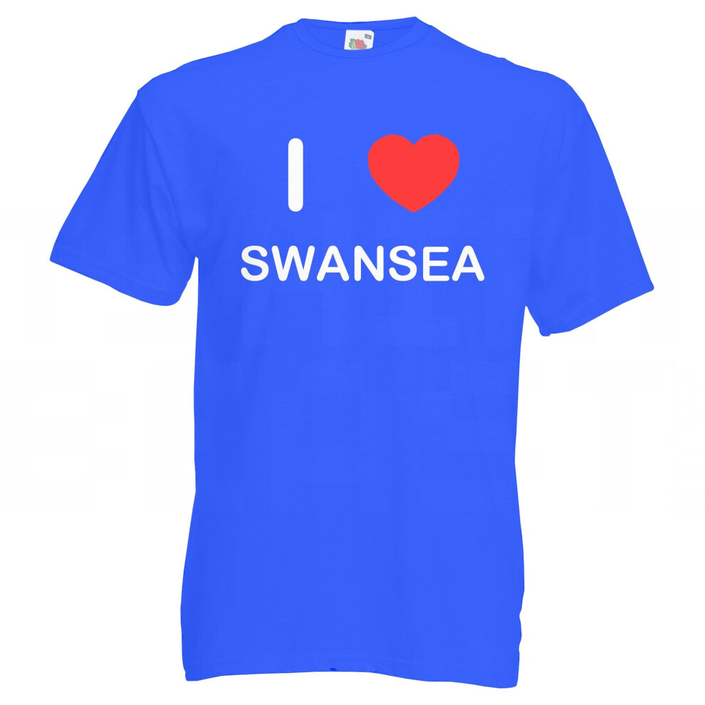 (Blue, XL) I Love Swansea - T Shirt