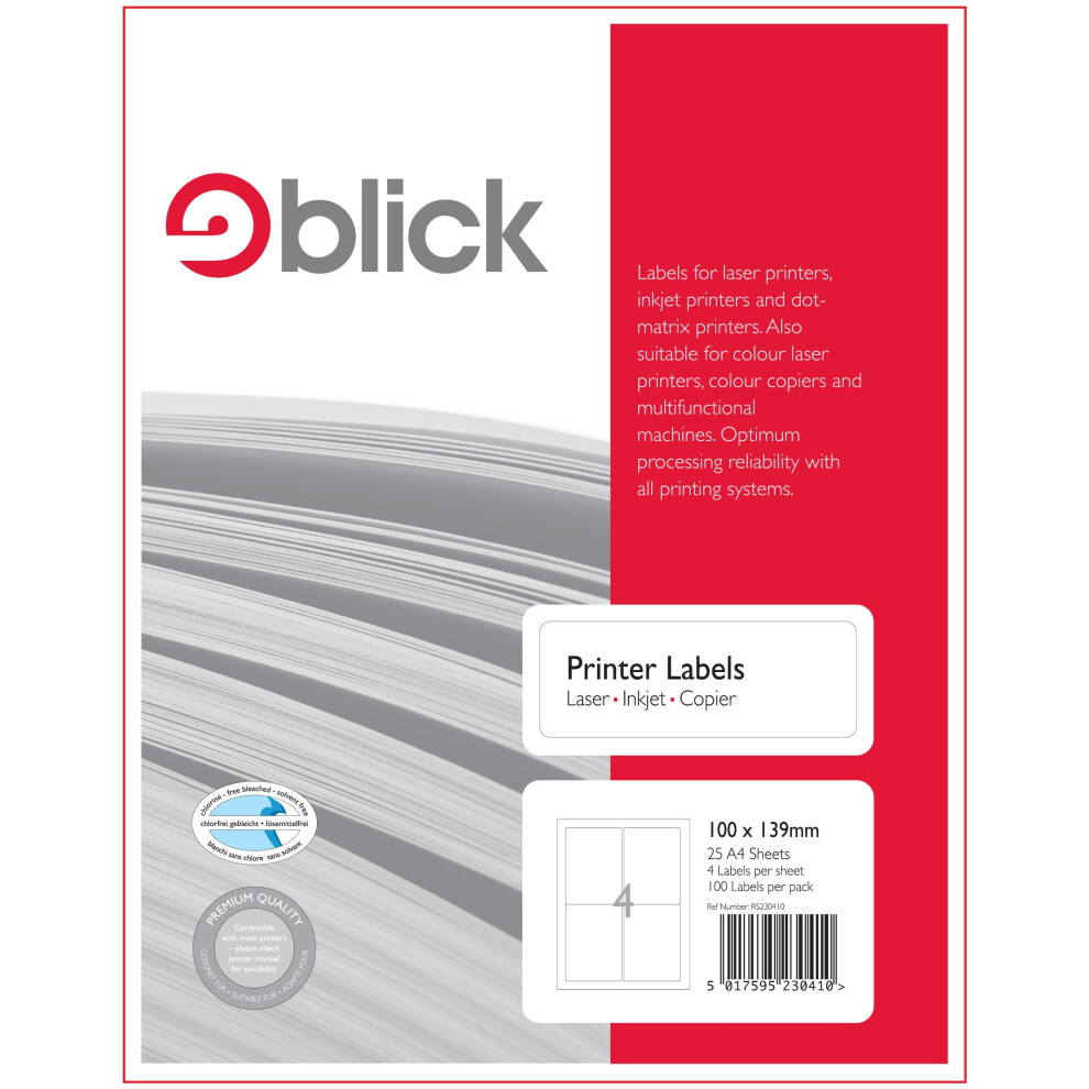 Blick A4 Multi Labels (25 Sheets, 4 per Sheet)