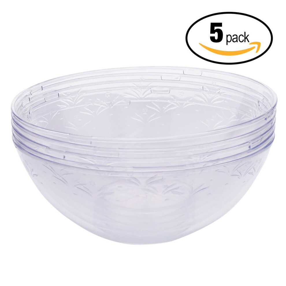 5Pcs Disposable Hard Plastic Serving Bowls 1500ml - Clear & Durable High Quality Polystyrene - Reusable, Shatterproof, Lightweight, Practical -...