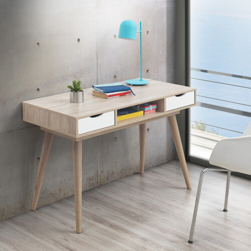 Alford Scandinavian Nordic Style Desk + 2 Drawers Oak White Office Furniture