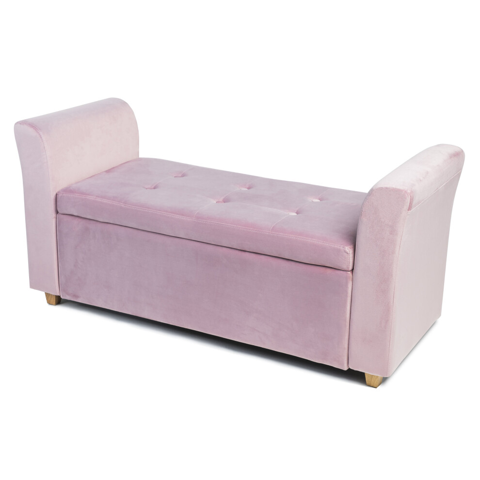 (Pink) Emma Velvet Ottoman Padded Storage Bench