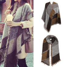 (Coffee) Women Ladies Fashion Plaid Scarf Blanket Winter Warm Wrap Shawl
