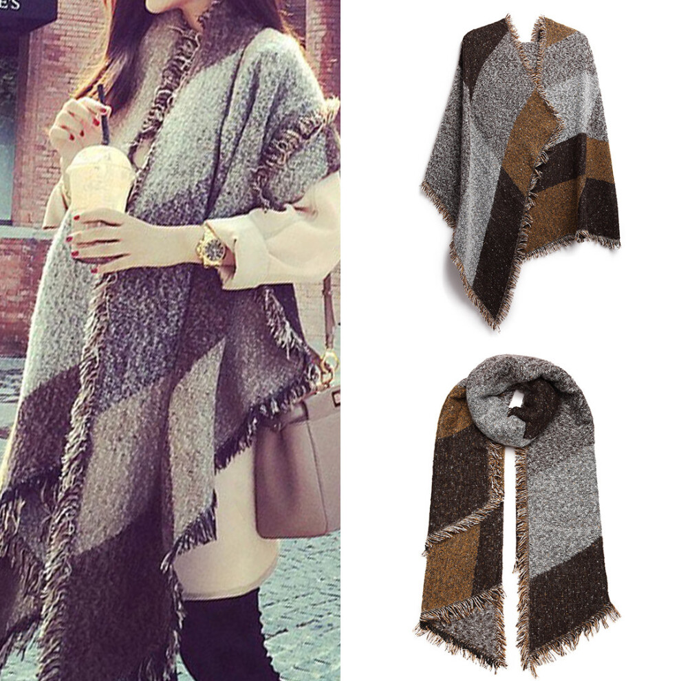 (Coffee) Miss Lulu Women Ladies Fashion Plaid Scarf Blanket Winter Warm Wrap Shawl