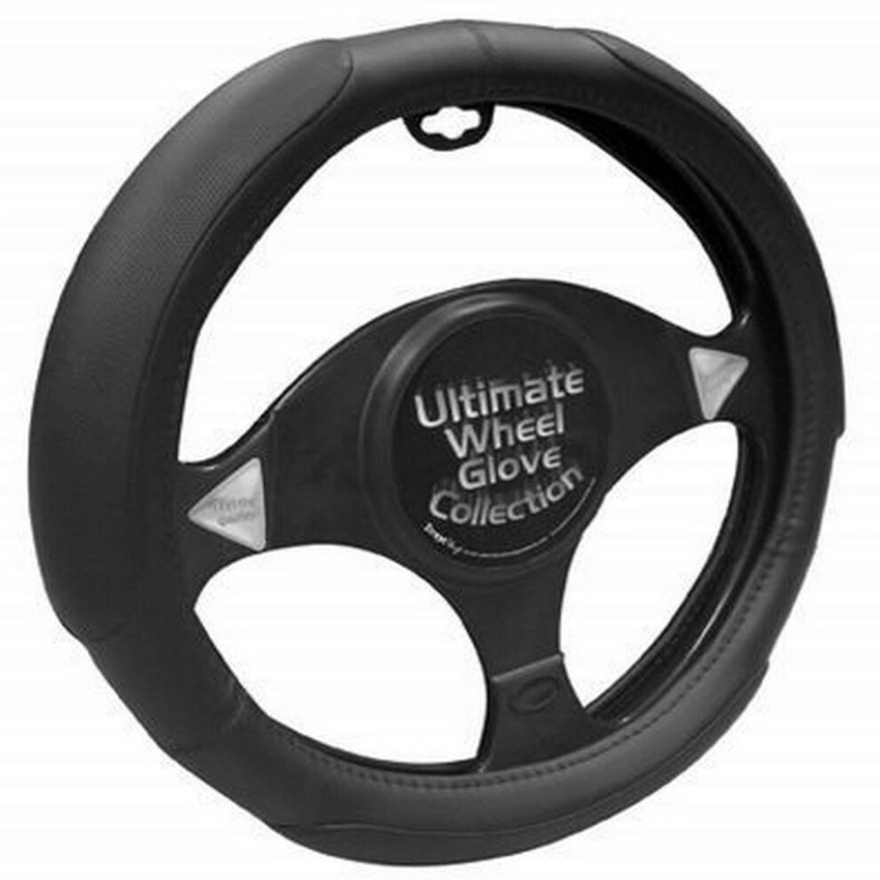 Black Steering Wheel Cover Soft Leather Look Padded Grip Universal Fit-image-OPC-PNDWSM-NEW