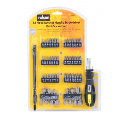 58 Piece Ratchet Handle Screwdriver Bit And Socket Set With Flexi Extension