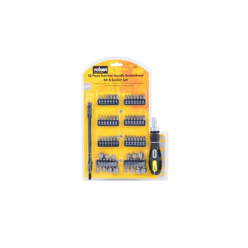 58 Piece Ratchet Handle Screwdriver Bit And Socket Set With Flexi Extension 5029594284288