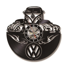 Volkswagen Car Logo Vinyl Record Hollow Black LED Wall Clock