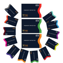 RFID Blocking Sleeves, Set of 15 with Color Coding | 12x Credit Card Holder + 3X Passport Protector | Ultimate Anti-Theft Pack (Navy Blue)