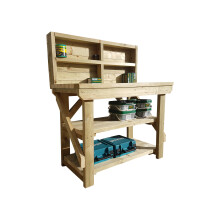 (4ft, Standard Legs) Wooden Workbench Indoor/Outdoor Double Shelf With Back Panel