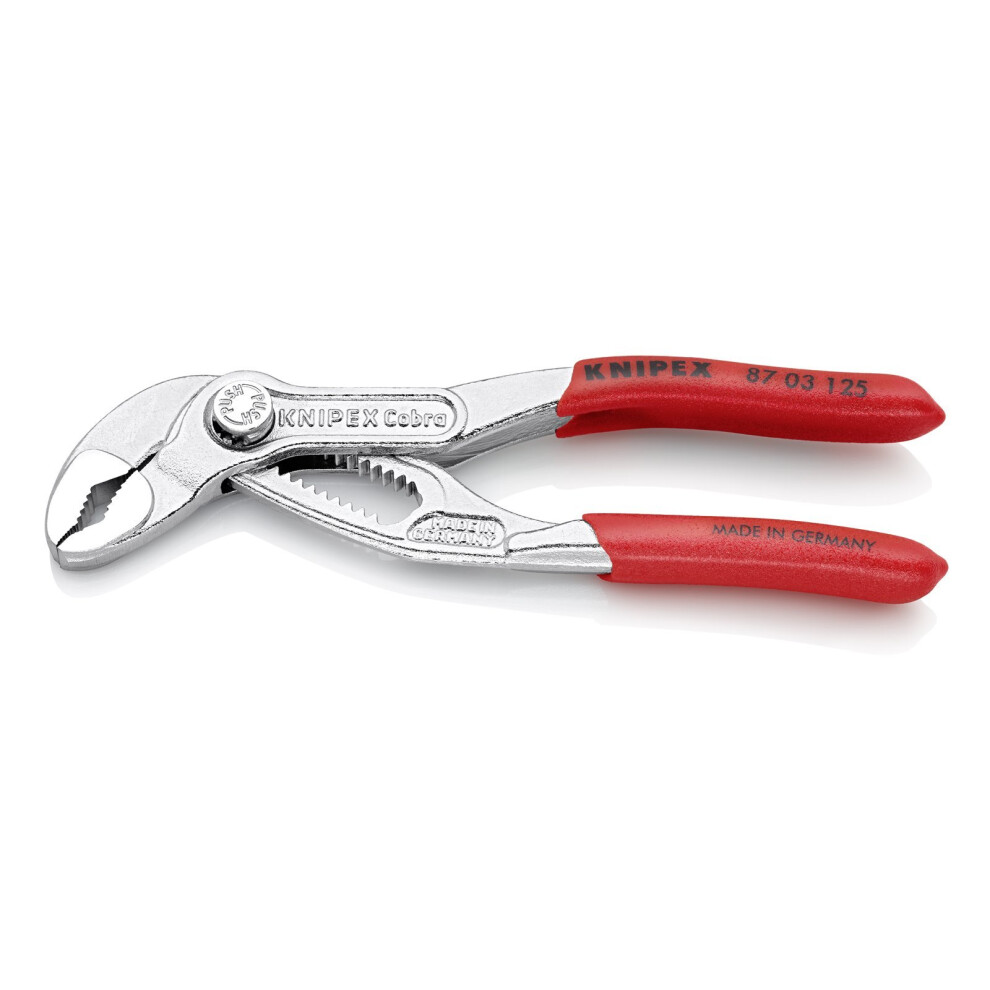 KNIPEX 87 03 125 CobraÃÂ® high-tech Water Pump Pliers chrome-plated, non-slip And plastic-coated, 125 Mm