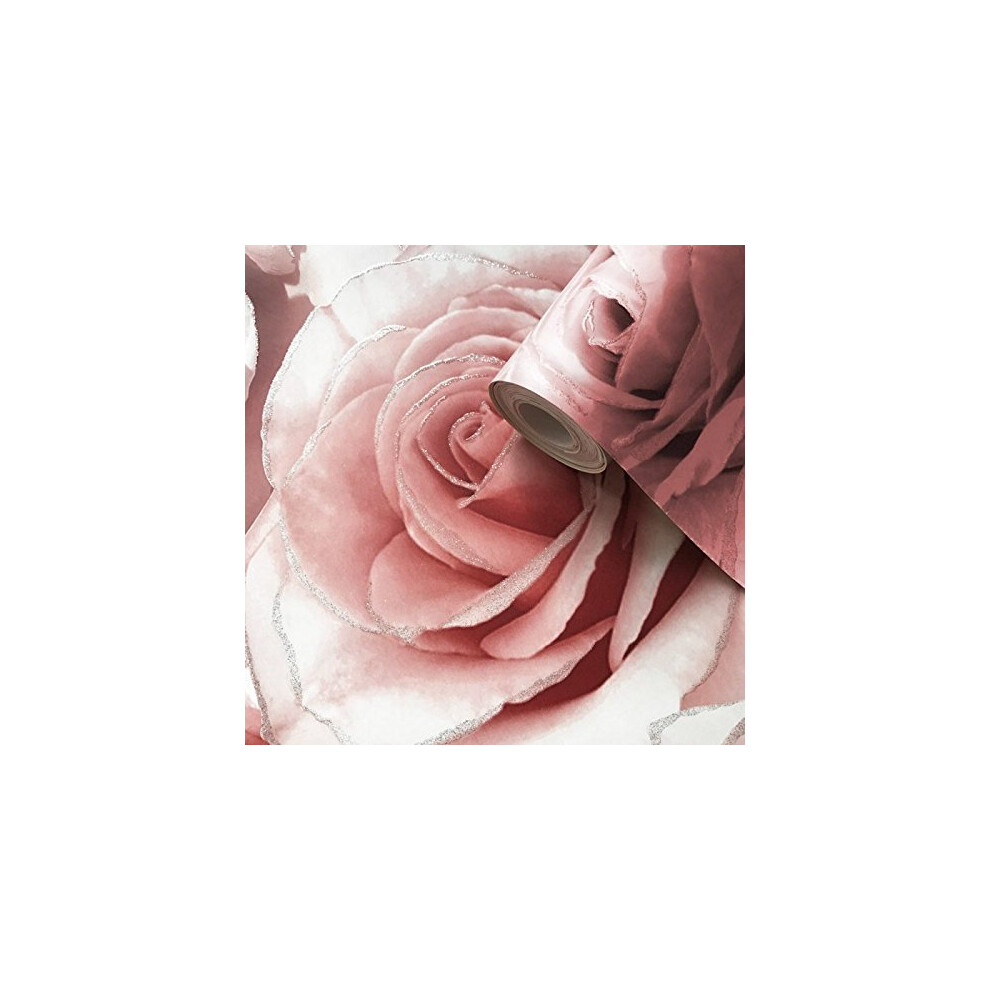 Muriva Pink Madison Rose 139521 Glitter Vinyl Wallpaper - 10m Roll