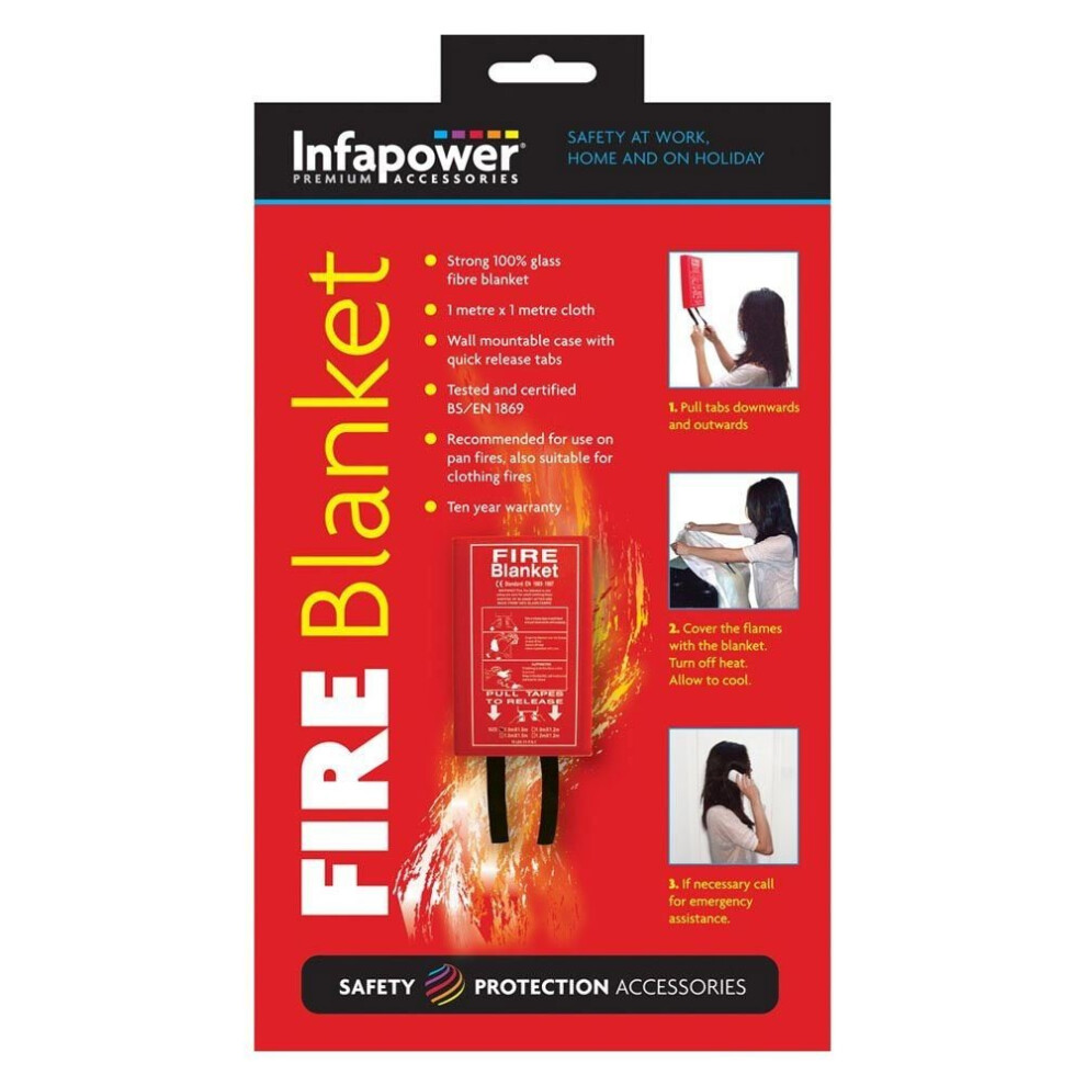 Infapower X012 Safety Emergency 1m Wall Mountable Glass Fibre Fire Blanket