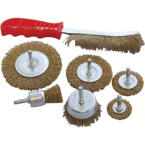 7pc Wire Brush Set Wheel Brushes Brass Hand Brush Wheel Rotary Cleaning